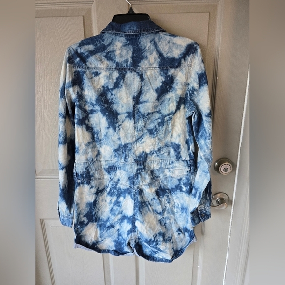 Mebon Machine Chambray Romper Jumpsuit Women L Blue Denim LongSleeve Tye Dye - Picture 14 of 16